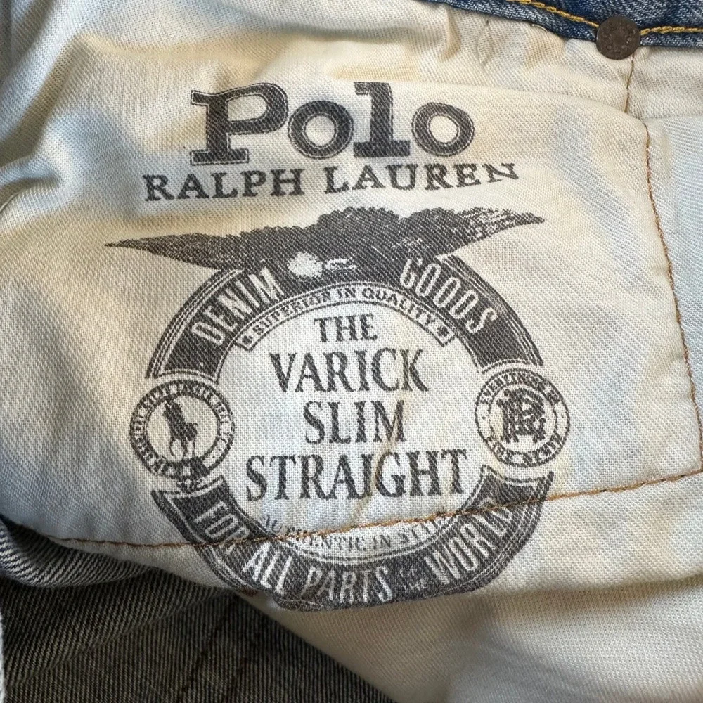 NEW Polo Ralph Lauren Varick Slim Straight Patch Distressed Jeans Light Wash 33